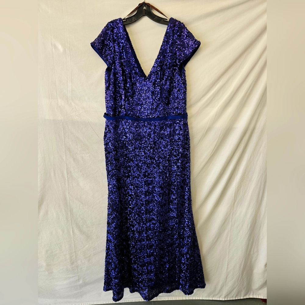 Camille La Vie Blue Maxi Gown with Flutter Cap Sleeves Size 20